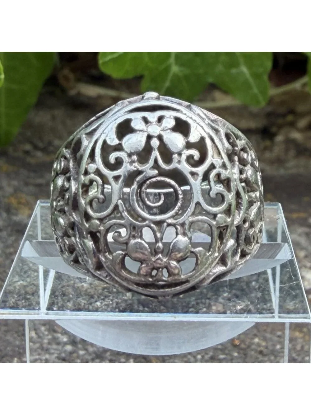 Sterling Silver 6.5 Butterfly Spiral Openwork Dome Statement Ring Boho Vintage